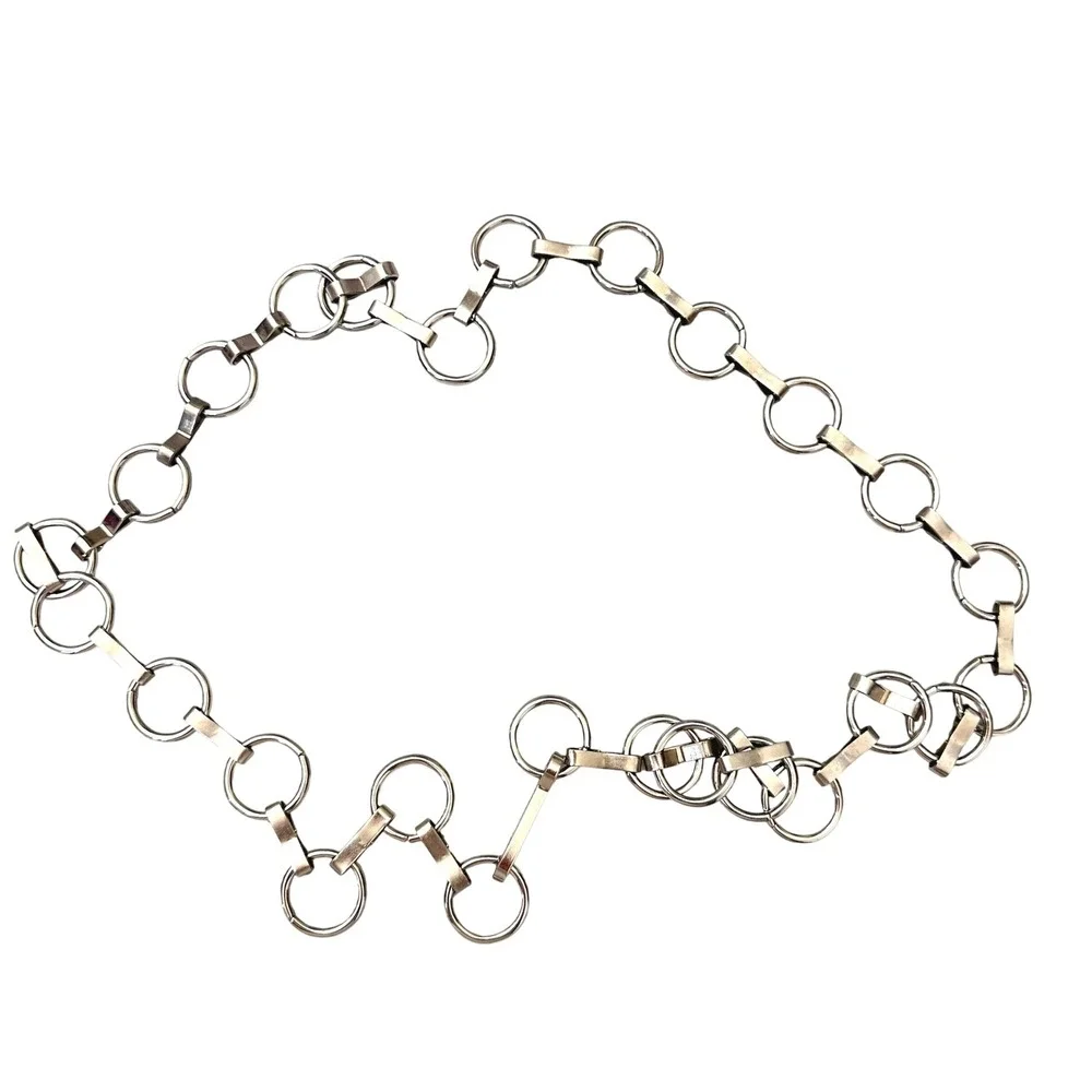 VTG 90s Y2K Silver Tone Metal O-Ring Chain Link Belt Adjustable Hook Closure 41
